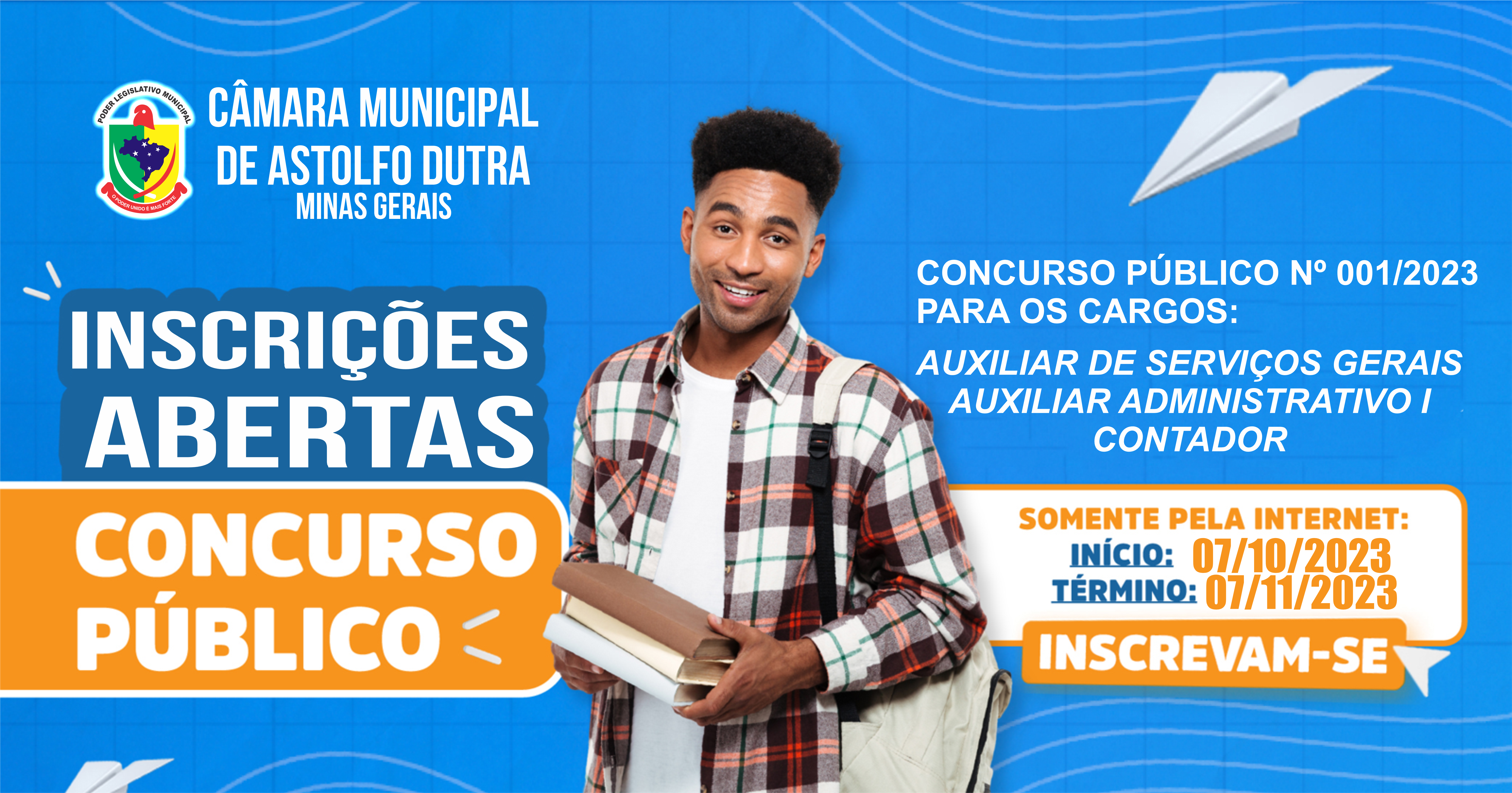 Inscrições aberta do Concurso Público - 001.2023 - CÂMARA MUNICIPAL DE ASTOLFO DUTRA - MG
