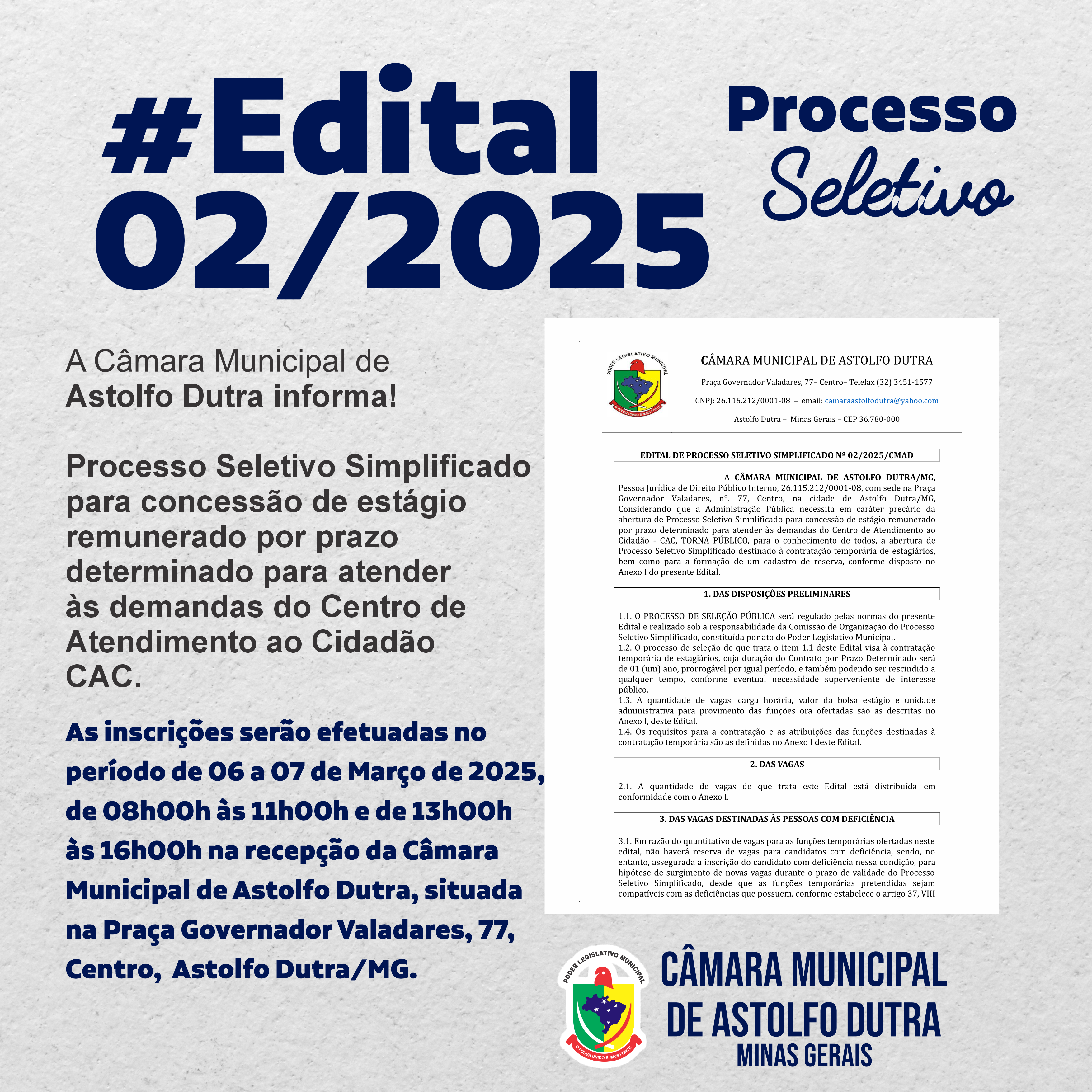 A Câmara Municipal de Astolfo Dutra informa!