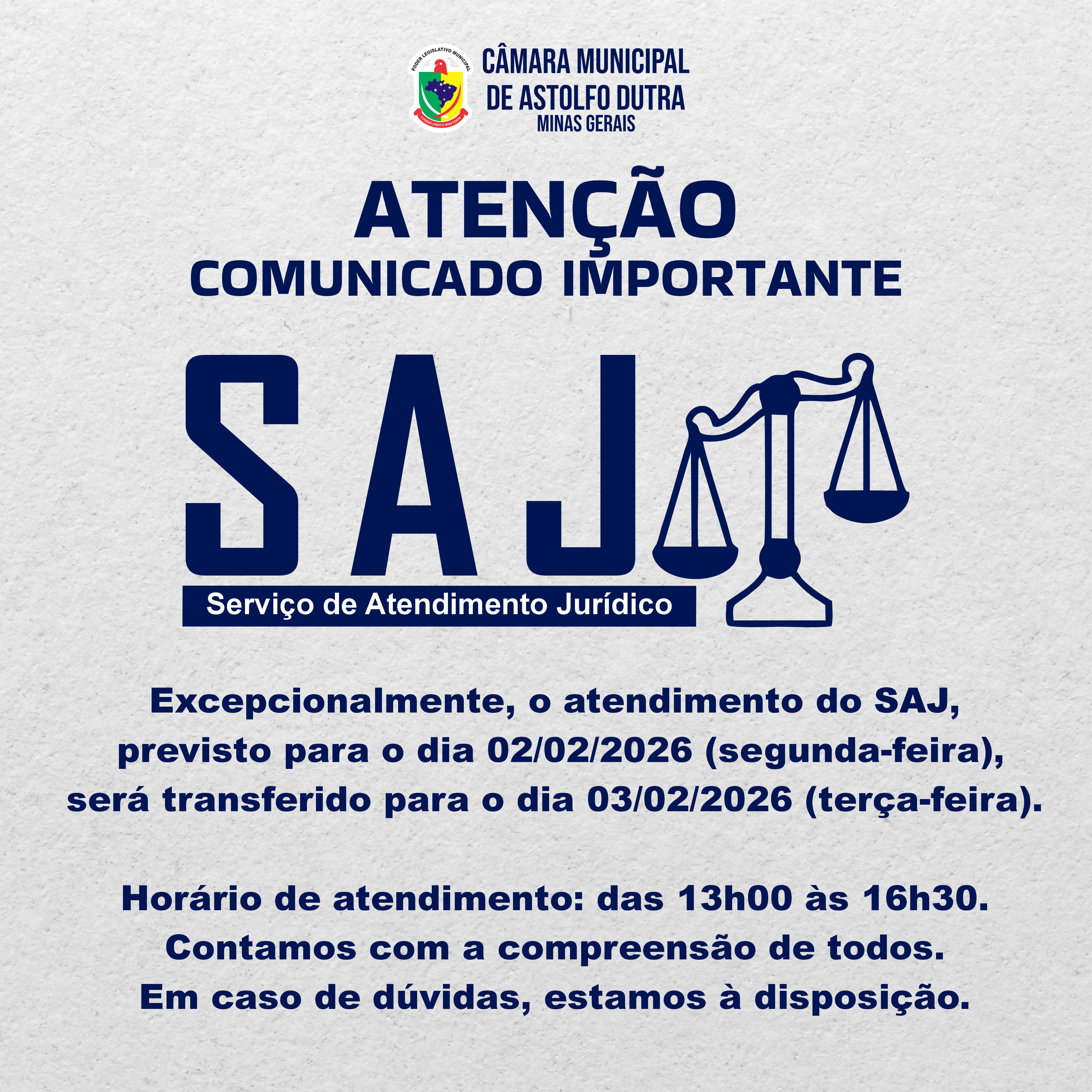 ATENÇÃO – COMUNICADO IMPORTANTE